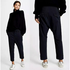 NWT! Nili Lotan 8 Slouchy Paris Pants $345 Cropped Drop Crotch Cotton Jet Black